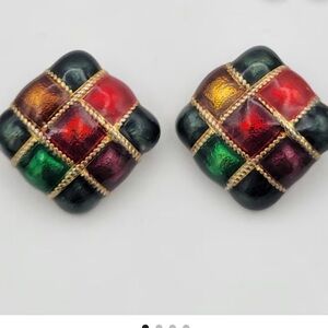 Premier Vintage Signed Gorgeous Colorful Clip On Earrings. MA